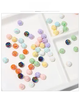 Detailed macro view of colorful acrylic flower beads for DIY jewelry making accessories