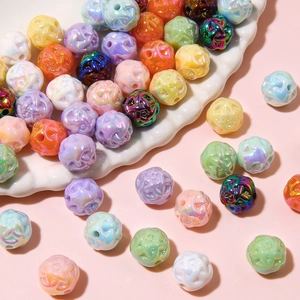 Colorful acrylic hollow texture beads with iridescent finish for DIY jewelry making