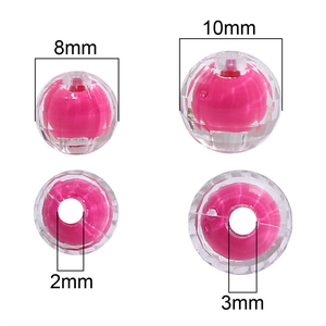 Faceted transparent candy color acrylic beads with pink core in 8mm and 10mm sizes