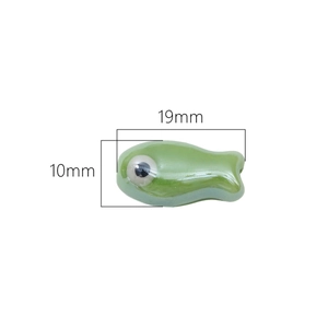 Handmade green ceramic fish beads 19x10mm for DIY jewelry necklace making