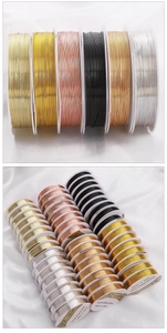 Vista detallada de rollos de hilo de cobre de 0.3mm y 0.4mm para joyería y manualidades
