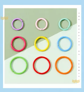 Macro shot of colorful matte metal jump rings for DIY keychains and craft accessories