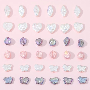 Iridescent baroque style resin pearl beads in heart and butterfly shapes for DIY jewelry
