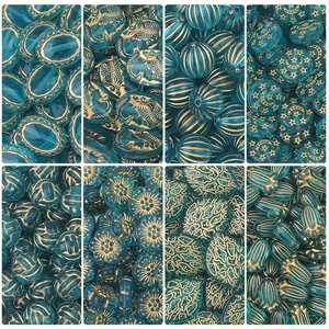 Vintage Baroque Acrylic Loose Beads Gold Painted For DIY Jewelry Making Mixed Shapes Star Moon Heart Flower Turquoise Gold Spacer Beads