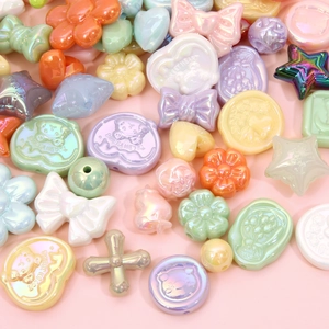 Acrylic Iridescent Pearlescent Beads Mixed Shapes Heart Rabbit Flower Star Loose Beads For DIY Keychain Jewelry Making Accessories