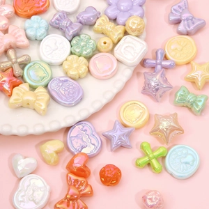 Pastel macaron acrylic beads set with pearl finish hearts and stars for DIY crafts