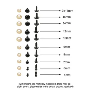Kit d'yeux en plastique noir pour poupées et peluches en tailles assorties 5-16mm
