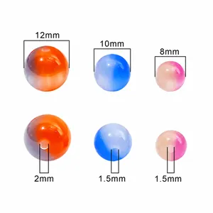 Size guide for resin cat eye beads in 8mm, 10mm, and 12mm diameters with hole parameters
