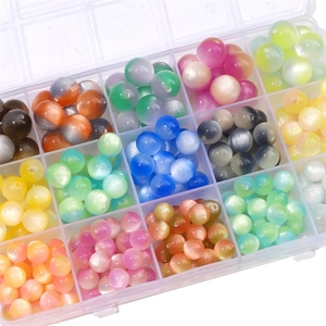 DIY colorful cat eye resin round beads set in a 15-grid storage box for jewelry making
