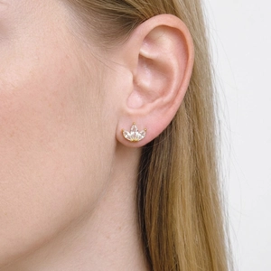 Minimalist Petal Stud Earrings 304 Stainless Steel PVD Gold Plated Clear Marquise Zircon Waterproof Hypoallergenic Jewelry For Women