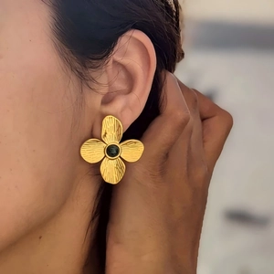 Boucles D'oreilles Puces Fleur Acier Inoxydable 304 Plaqué Or 18K Turquoise Verte Style Français Vintage Imperméable Hypoallergénique