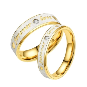 Bagues de couple en acier inoxydable avec gravure Forever Love et petit cristal