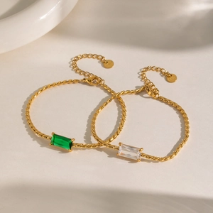 Elegant gold-plated square zircon bracelets with emerald green and clear stones