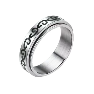 Premium stainless steel spinner ring with elegant etched scroll pattern for stress relief