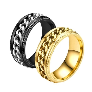 Premium men's stainless steel spinning chain ring set in black and gold finish