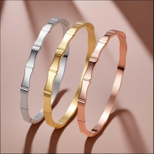 Titanstahl Armreifen für Damen Luxus Bambusknoten Tränenform Eiswürfel Karierte Designs Gold Silber Vergoldet Schmuck
