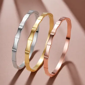 3er-Set elegante Armreifen aus Edelstahl mit Bambus-Design in Gold, Silber und Roségold