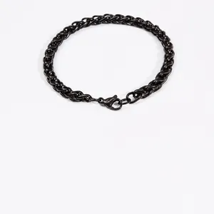 Black stainless steel wheat chain bracelet for men, 19cm fashion jewelry