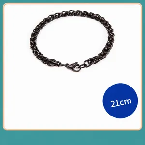 Black stainless steel 6mm dragon bone wheat chain bracelet for men, 21cm length