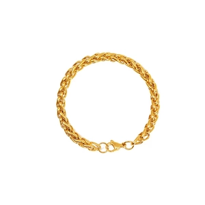 Detailed view of a 6mm gold-plated stainless steel wheat chain bracelet with clasp