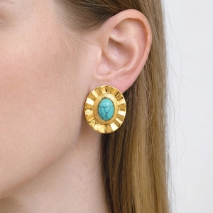 Vintage Türkis Oval Ohrstecker Edelstahl Vakuum 18K Vergoldet Sonnenstrahl Geometrischer Schmuck Für Damen