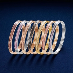 Luxury Ins Style Titanium Steel Rhinestone Bangle for Women Waterproof High Quality Rose Gold Geometric Hand Jewelry