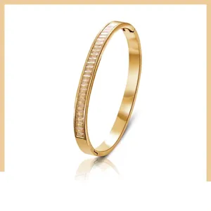 Elegant gold-plated stainless steel bangle with rectangular crystal stones for women