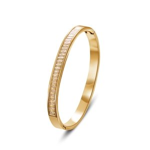 Elegant gold-plated stainless steel bangle featuring inlaid champagne crystals for women