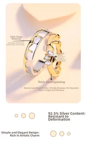 Detail of S925 sterling silver couple rings with honey bee heart design and zircon stones