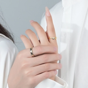 Unique S925 sterling silver panda and wave pattern couple rings set for lovers
