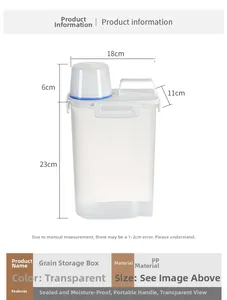 Food-grade grain storage container with measuring cup lid and portable handle