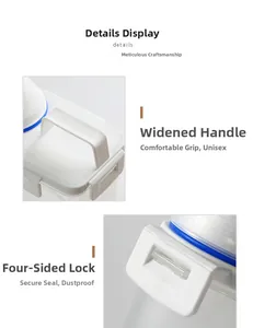 Detail view showing wider handle and four-sided snap buckles on airtight cereal container