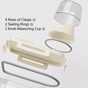 Food-grade airtight grain container lid with dual silicone seals and measuring cup