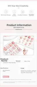 Macro shot of assorted pink ceramic beads in flower, heart and animal shapes for DIY jewelry