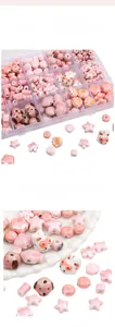 Detailed collection of pink ceramic beads in cat, heart, and flower shapes for DIY jewelry