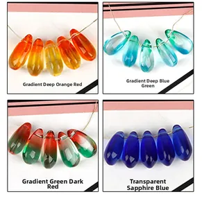 Detailed view of 8x14mm teardrop glass beads in various gradient colors for DIY jewelry