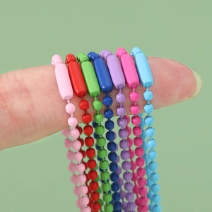Colorful matte painted metal ball chains in seven vibrant colors for DIY jewelry and keychains