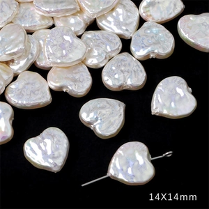 White heart-shaped iridescent 14x14mm baroque faux mother of pearl beads for DIY crafts