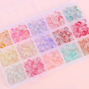 8mm jelly bubble glass bead set for DIY jewelry making in a 15-grid organizer box