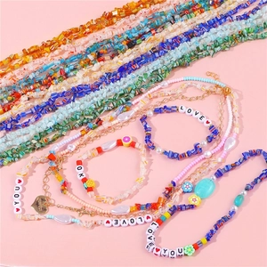 Colorful Millefiori glass beaded necklaces and bracelets with heart and letter charms
