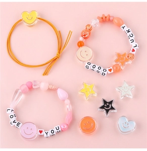 Colorful acrylic smiley face pendants and candy-colored beaded charm bracelets for DIY