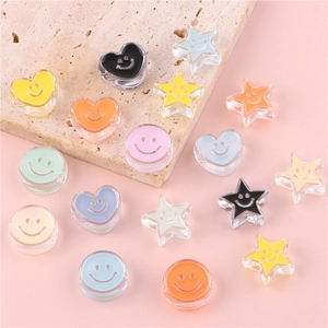 Colorful mixed acrylic smiley face beads in heart, star, and round shapes for DIY jewelry