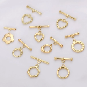 Selección de cierres OT bañados en oro de 14K/18K en formas geométricas y de corazón para DIY