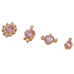 Bunte Herz- und Perlenanhänger aus Legierung mit rosa Kristallen für DIY-Schmuck