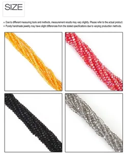 Macro view of 2mm faceted crystal beads in red, yellow, grey and black colors