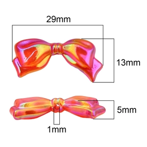 Rainbow acrylic bow bead for DIY jewelry making with dimensions 29x13x5mm and 1mm hole