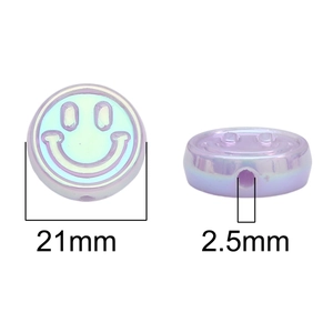 21mm iridescent smiley face acrylic beads with 2.5mm hole for DIY jewelry making