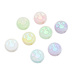 Iridescent macaron smiley face acrylic beads for handmade DIY jewelry and phone chains