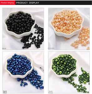 Polished ABS faux pearl beads in black, champagne, dark blue and green for DIY jewelry