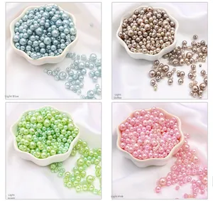 DIY colorful ABS faux pearl beads for jewelry making in pastel blue, coffee, pink, and green